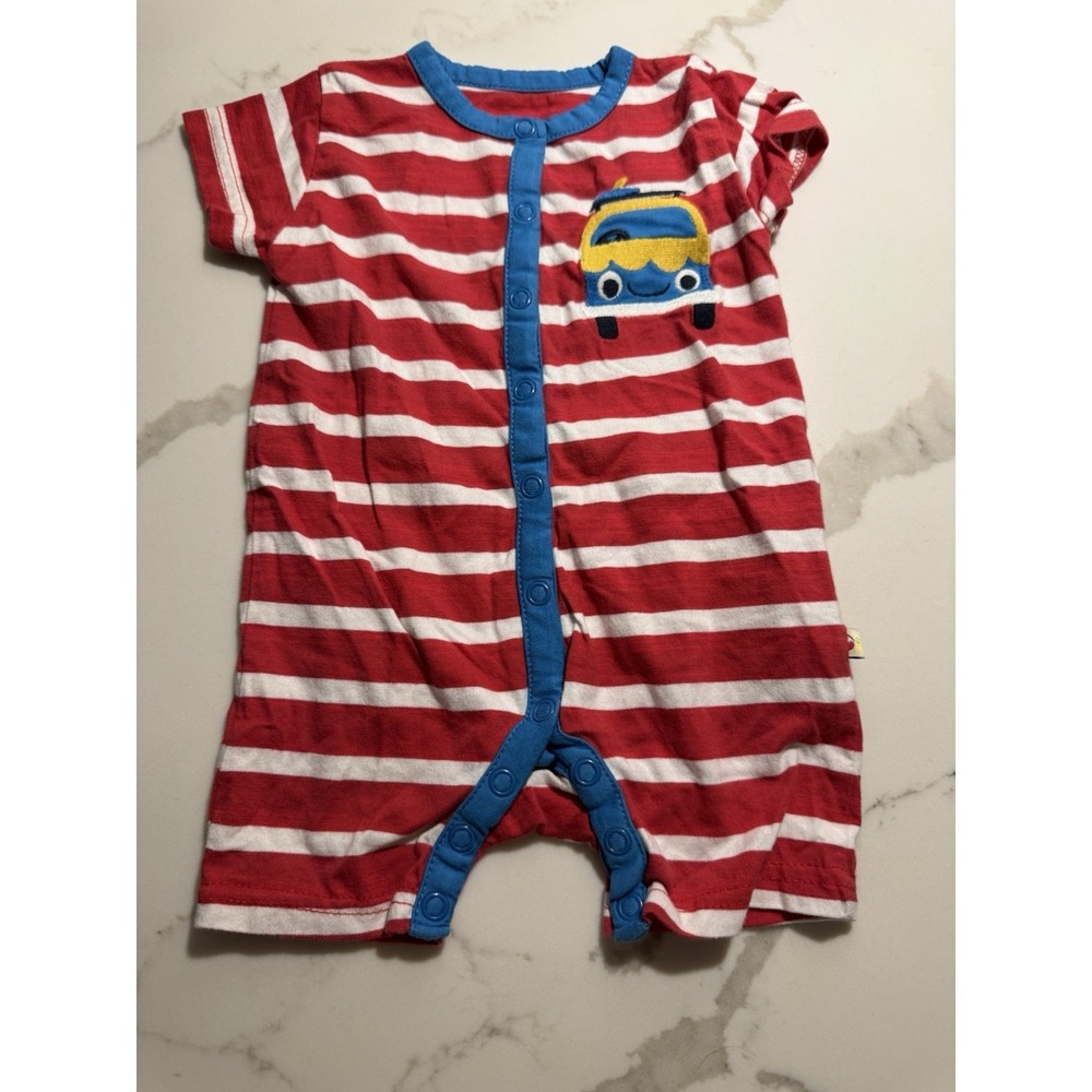 Frugi (U.K.) Organic Cotton One Piece Romper 0-3 Mos Bus Patriotic Striped Fun